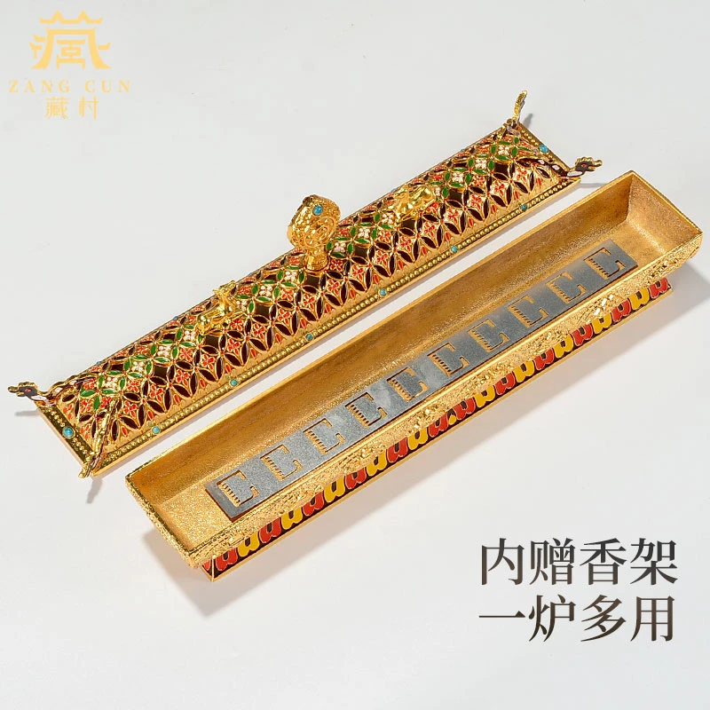 藏村双鹿熏香炉线香炉《珐琅彩卧香炉》 家用合金彩绘香薰炉摆件