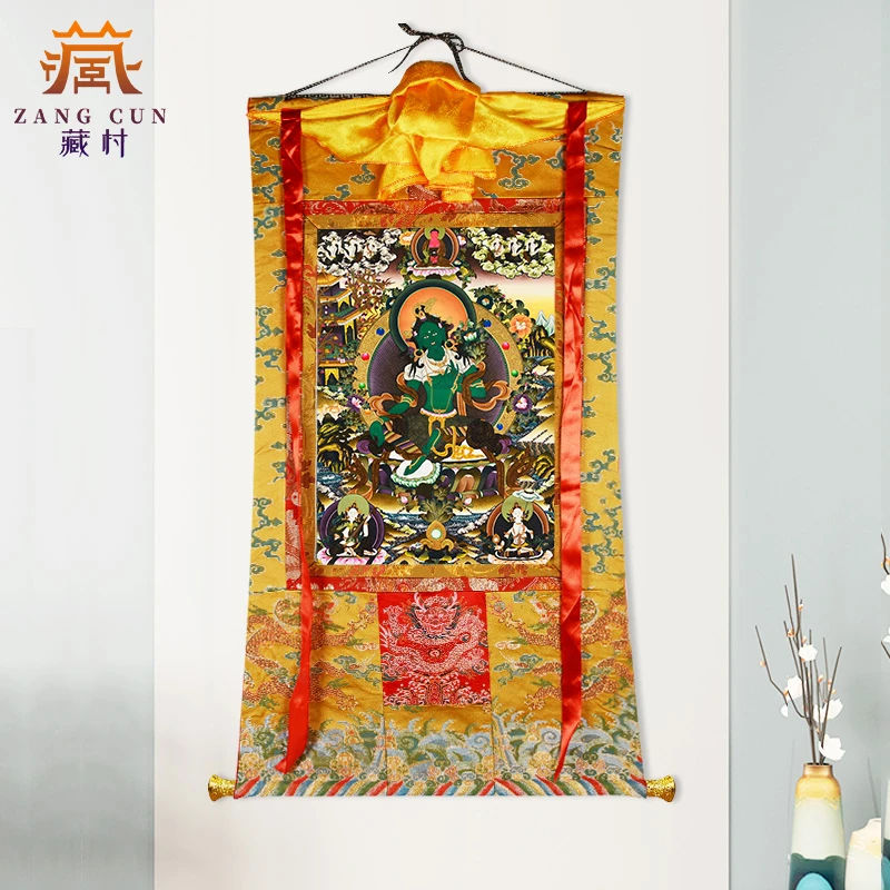 藏村《绿度母唐卡》西藏唐卡矿物颜料家居唐卡装饰画玄关唐卡挂画
