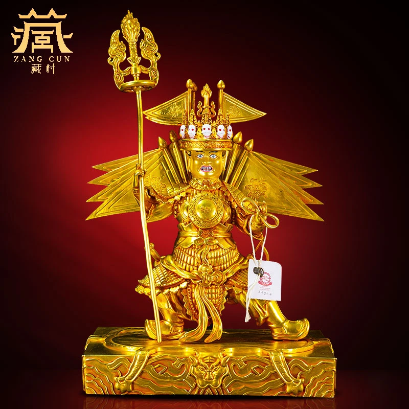 藏村全鎏金《白哈尔铜像摆件》室内家用精工铜制《白哈尔护法》铜雕