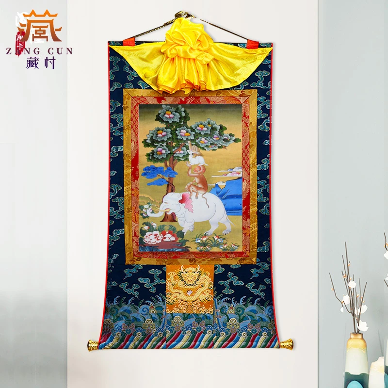 藏村《和气四瑞唐卡》矿物颜料藏式装饰画家居玄关西藏唐卡挂画