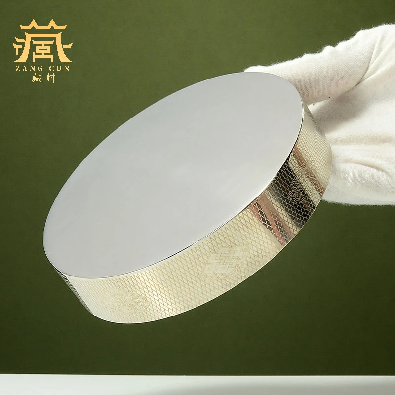 藏村钛钢《曼扎盘修盘》八吉祥曼茶罗托盘10cm家居藏式摆件铜器