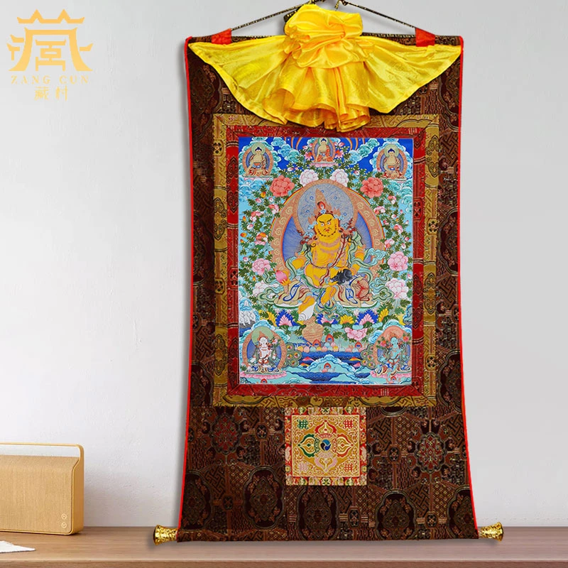 藏族《黄财神唐卡》唐卡矿物颜料手工装裱室内客厅装饰画现货