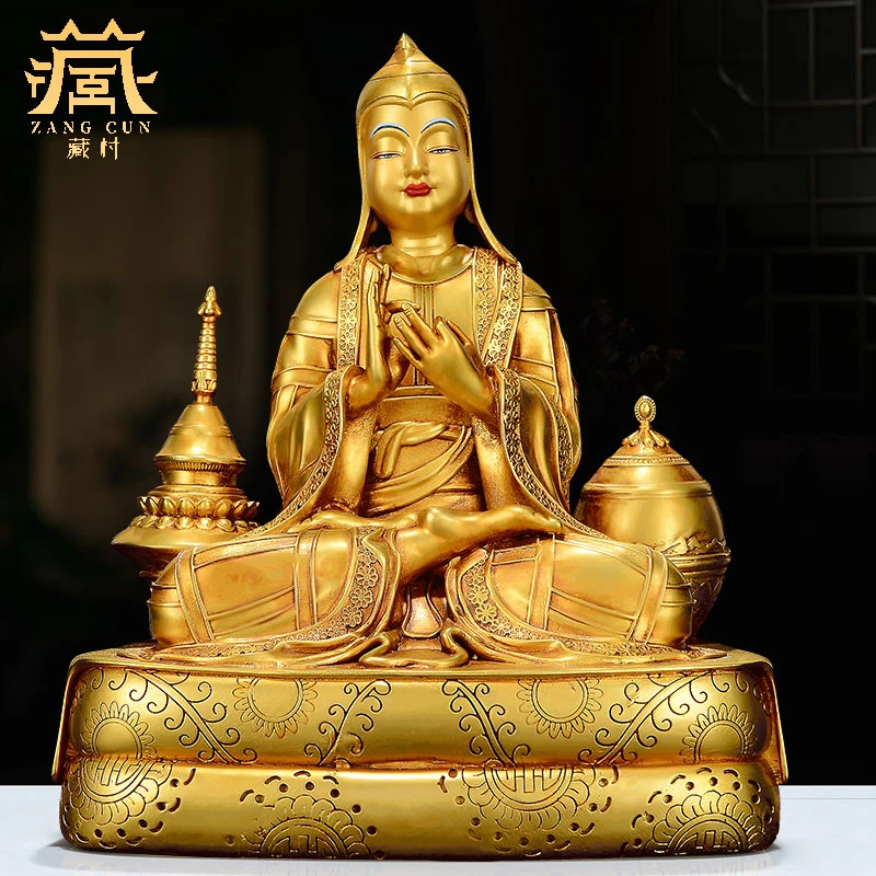 藏村鎏金《阿底峡》铜像摆件藏式家用玄关书房工艺品铜雕桌面摆饰