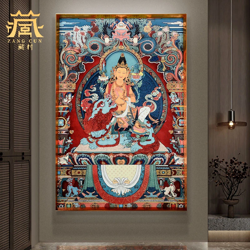 藏村《普贤画像》瓷板画居家室内玄关金属框装裱艺术画客厅装饰画