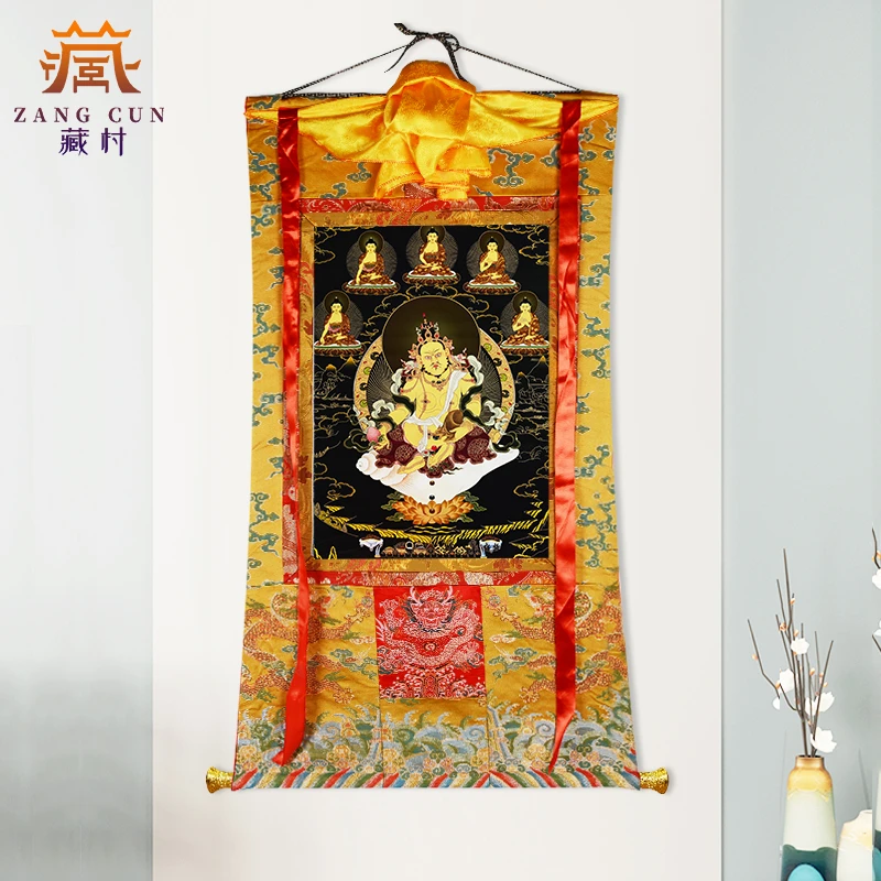 藏村《黄财神唐卡》矿物颜料西藏唐卡装饰画家居室内玄关唐卡挂画