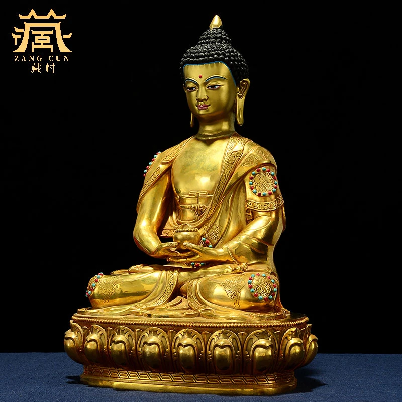 藏村全鎏金《阿弥》铜像摆件居家玄关客厅工艺品铜雕桌面摆饰