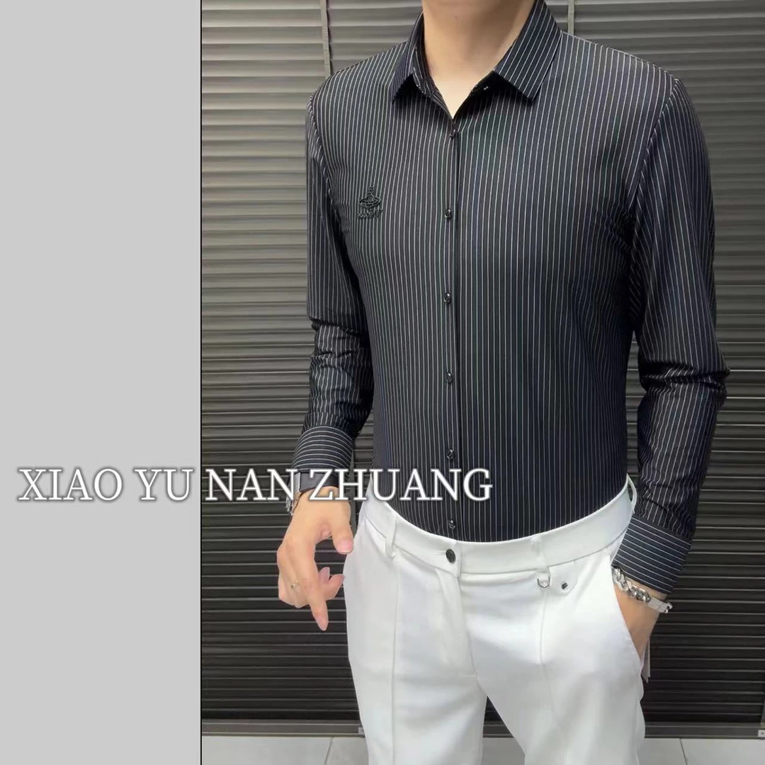 小雨男装｜8972 新款欧货高奢锦氨高弹无痕条纹衬衫H