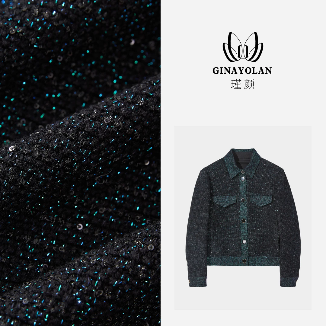 GINAYOLAN/瑾颜【设计师系列】奢华面料重工亮闪休闲夹克外套显瘦女