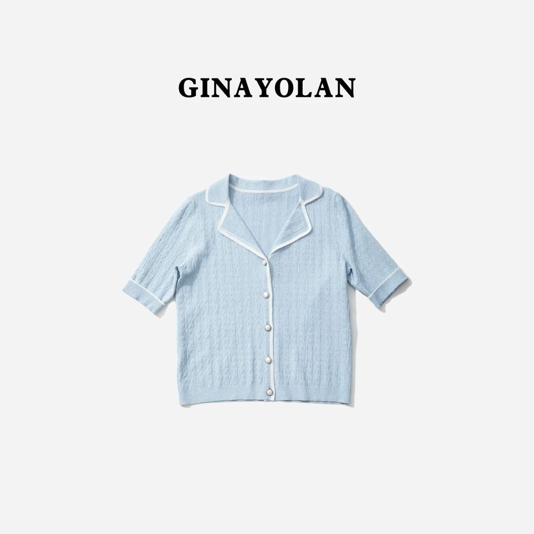 GINAYOLAN/瑾颜 | 原创轻奢意大利水晶纱线短袖针织衫气质夏季