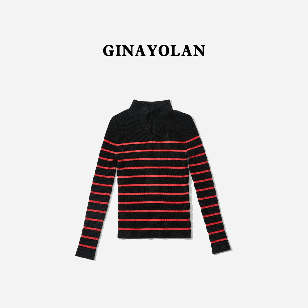 GINAYOLAN/瑾颜【设计师系列】意大利进口面料原创设计撞色针织衫