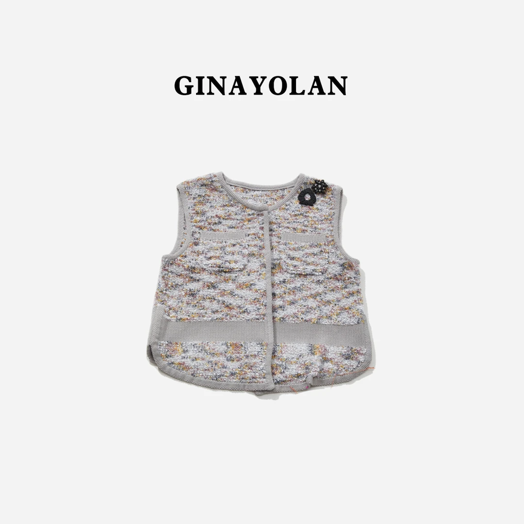 GINAYOLAN/瑾颜【设计师系列】原创设计小香风碎花时尚无袖针织马甲