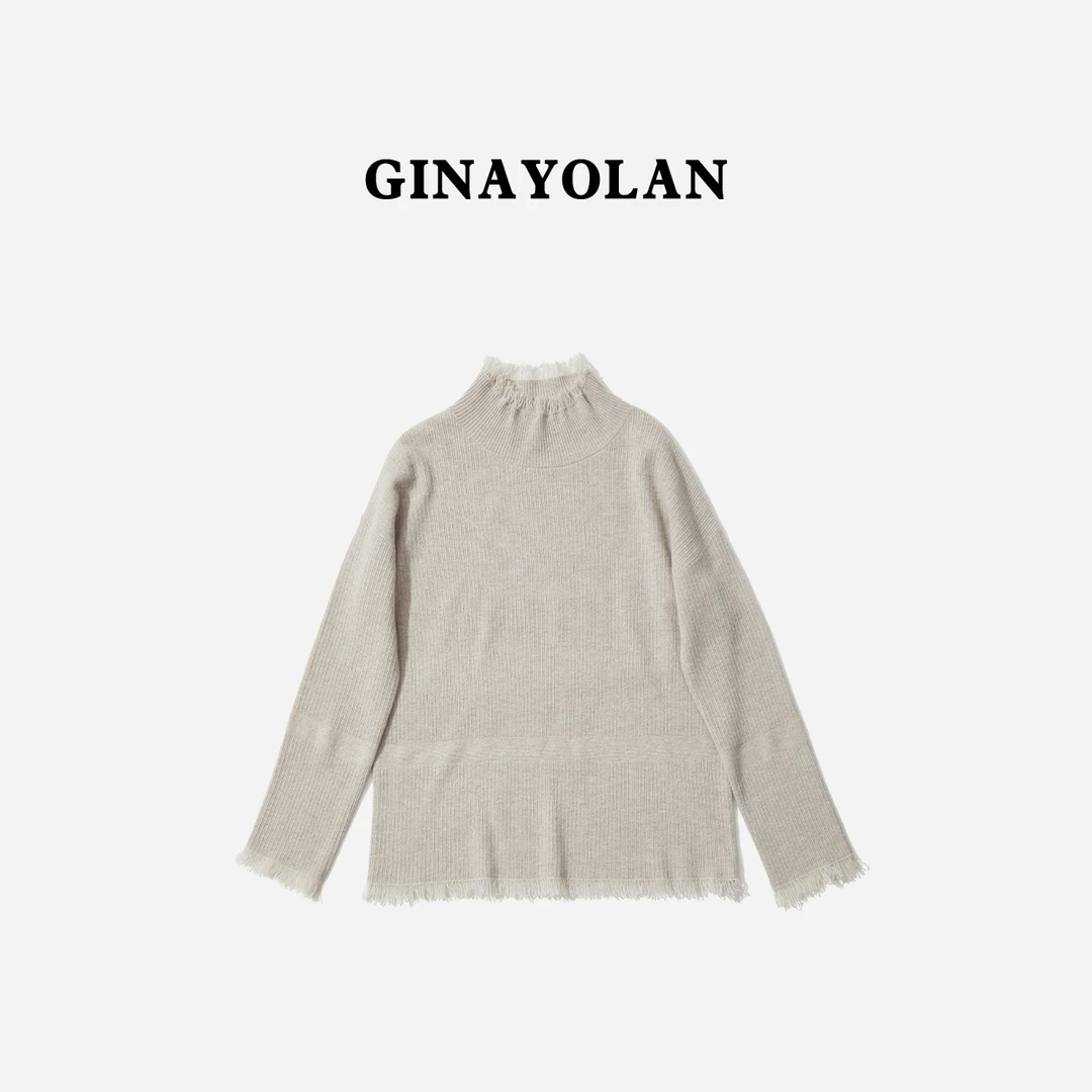 GINAYOLAN/瑾颜【设计师系列】意大利进口面料原创设计流苏边针织衫