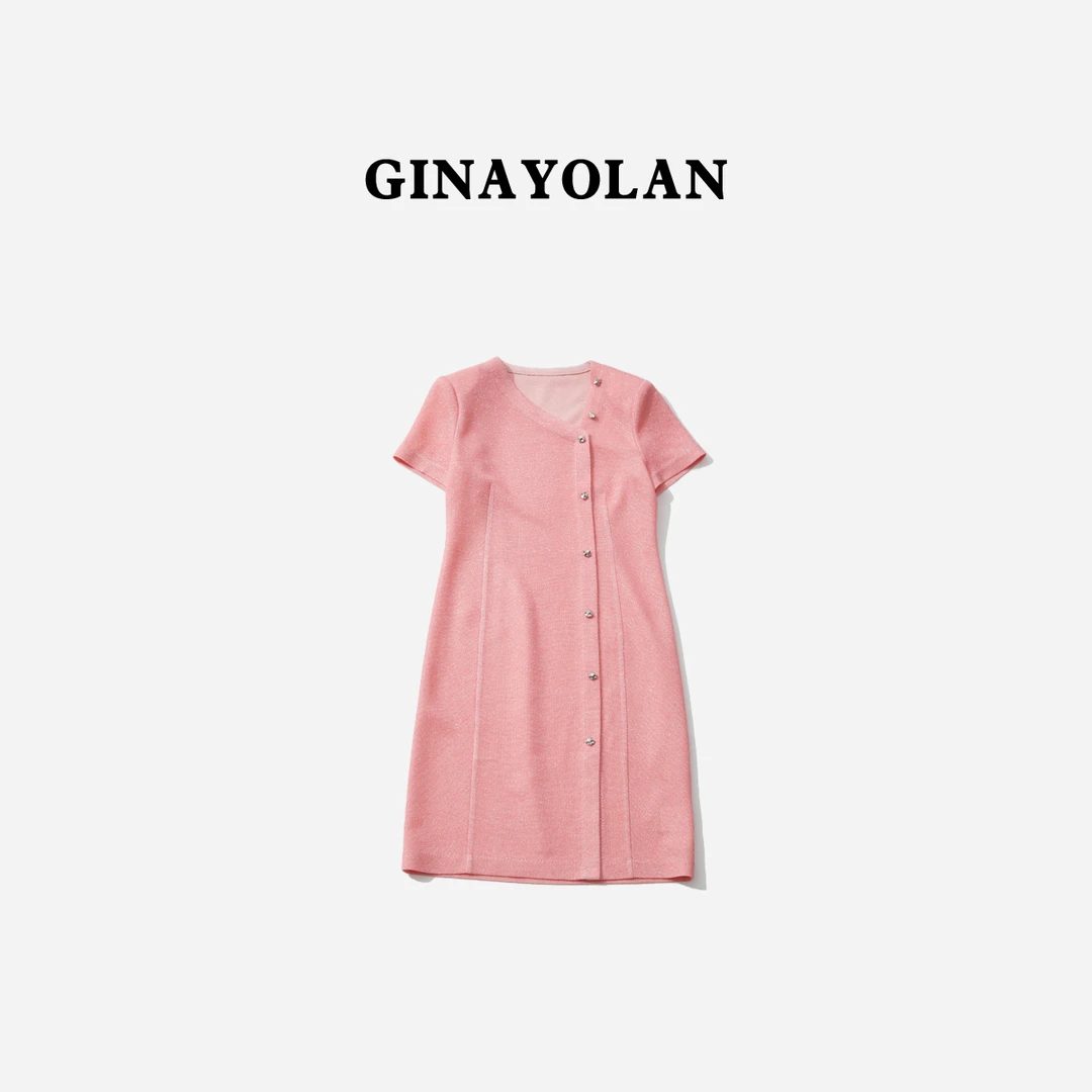 GINAYOLAN/瑾颜【意大利进口面料】女装连衣裙蓝色气质休闲夏季潮流