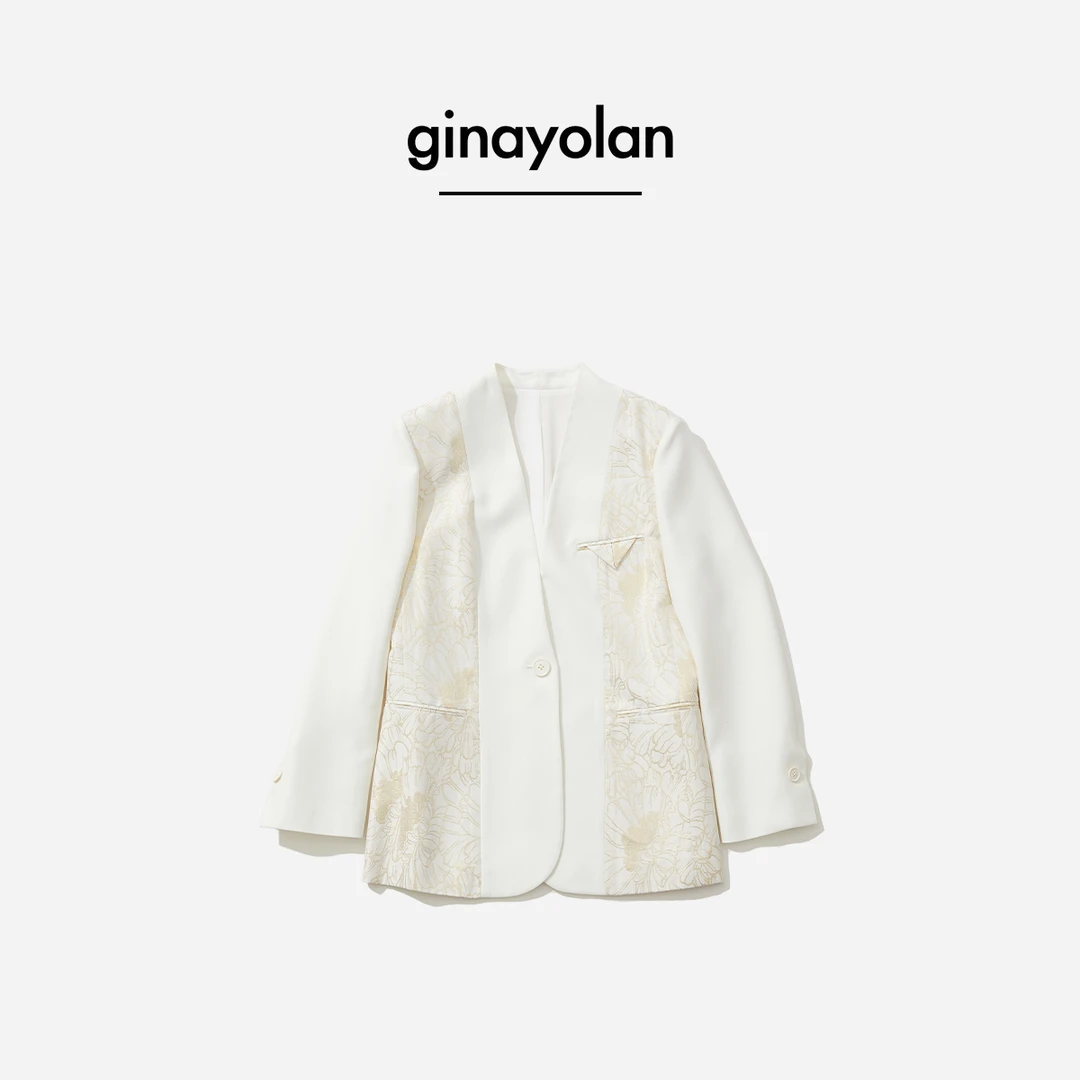 GINAYOLAN/瑾颜【设计师系列】意大利进口面料镶拼小立领气质西装