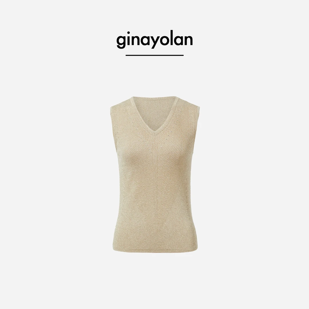 GINAYOLAN/瑾颜【重磅】原创设计v领烫钻蕾丝肌理吊带背心GY9523A