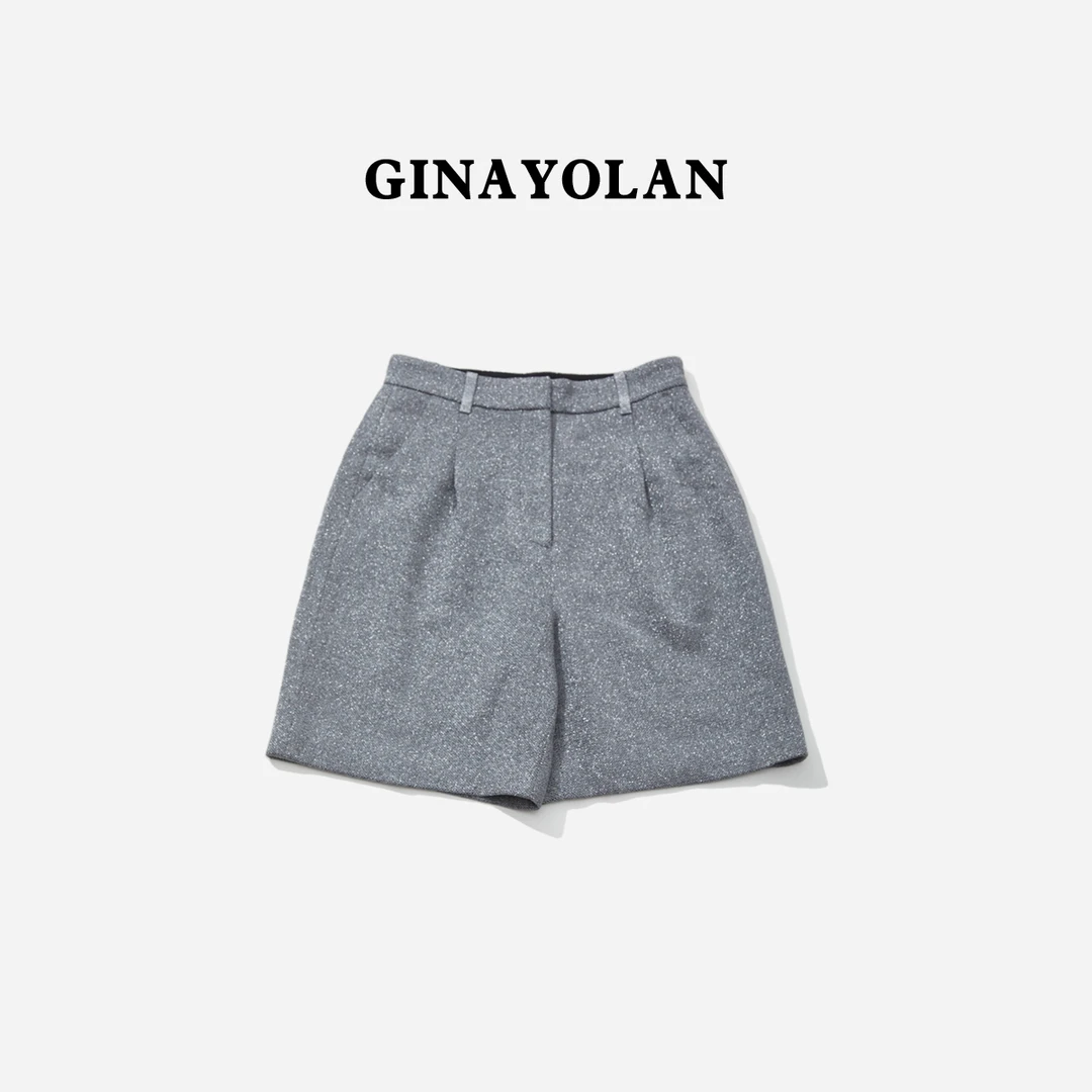 GINAYOLAN/瑾颜【水晶纱】百搭五分裤高腰亮闪阔腿裤休闲裤时尚短裤