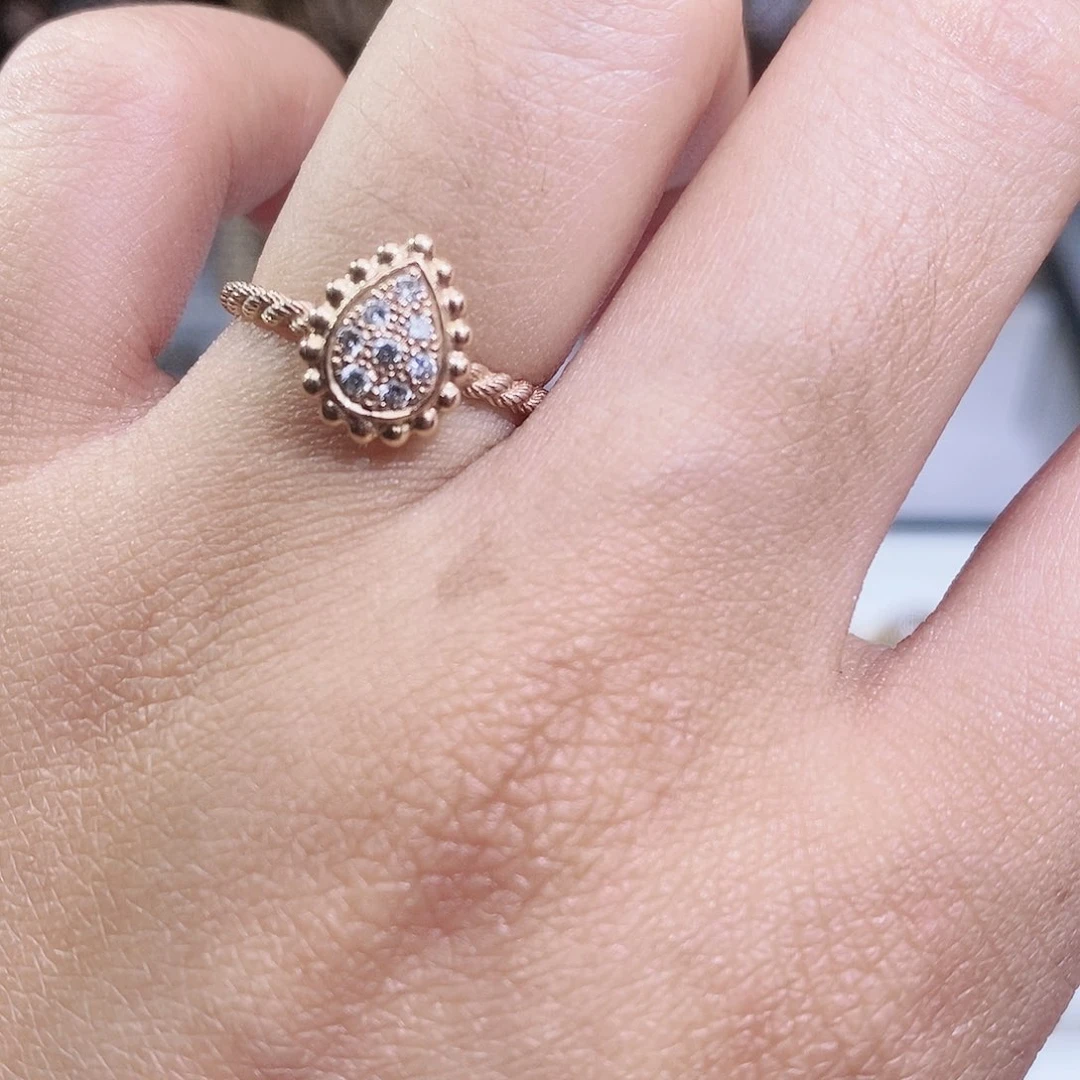 钻石戒指/指环18K金镶嵌k玫小水滴钻石戒指