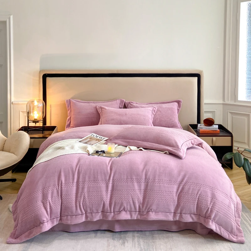 【9斤】2024新款A类高克重全消光牛奶绒轻奢雕花四件套--大麦系列