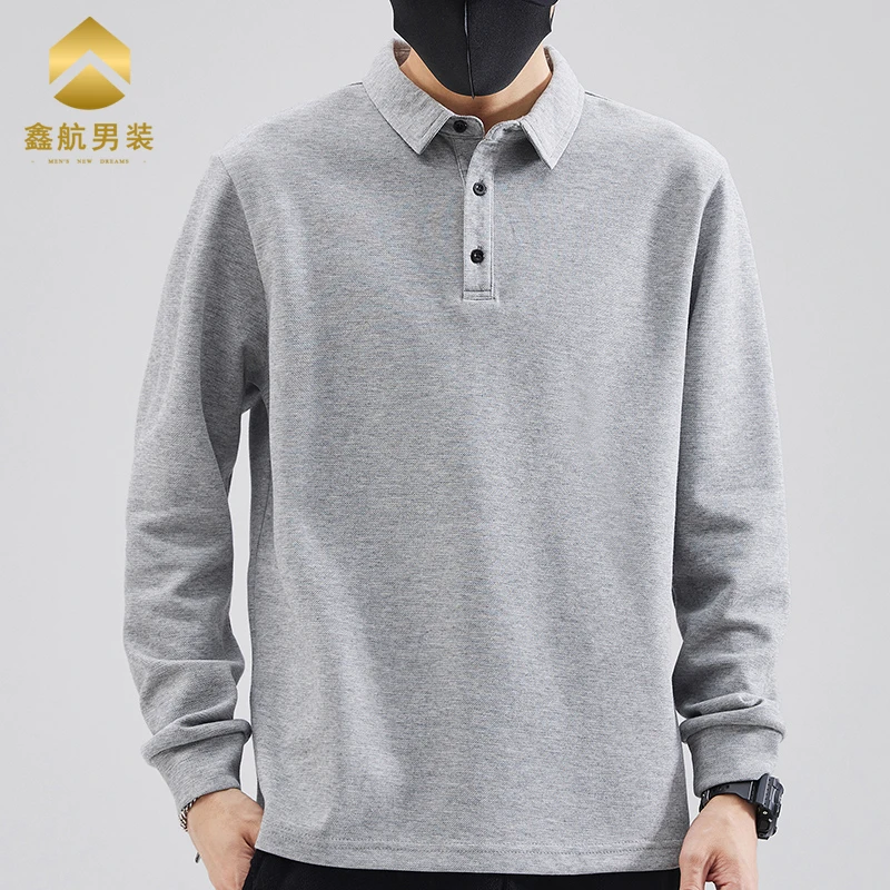 男士棉质长袖POIO衫打底简约商务休闲百搭套头翻领纯色上衣