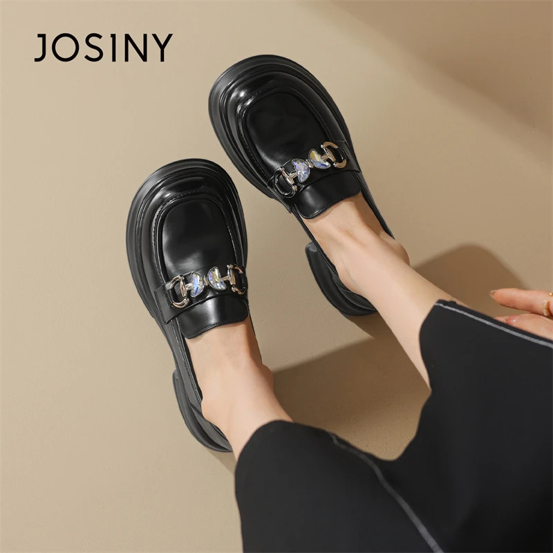 卓诗尼小皮鞋女单鞋2023秋季新款黑色松糕乐福鞋百搭学院风厚底鞋