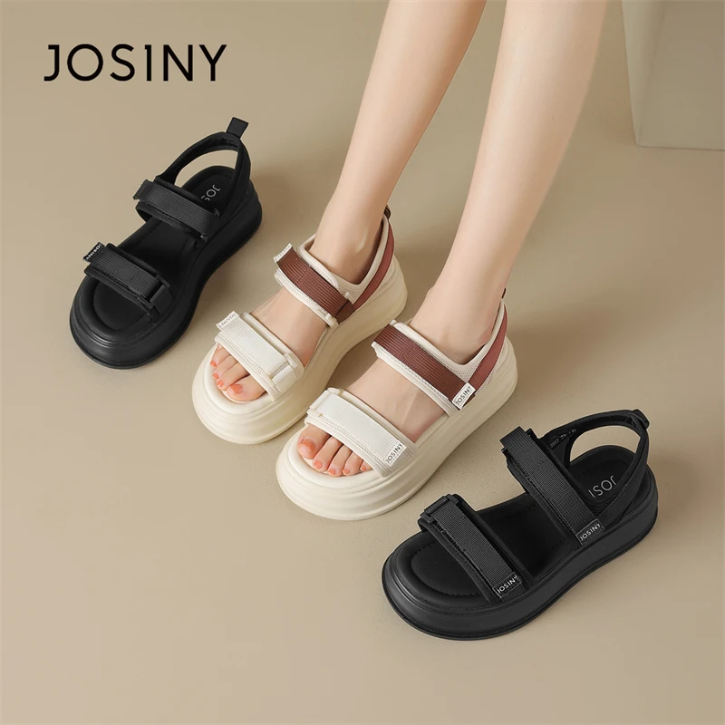 卓诗尼2024夏季新款拼色运动鞋凉鞋女魔术贴松糕底增高休闲鞋