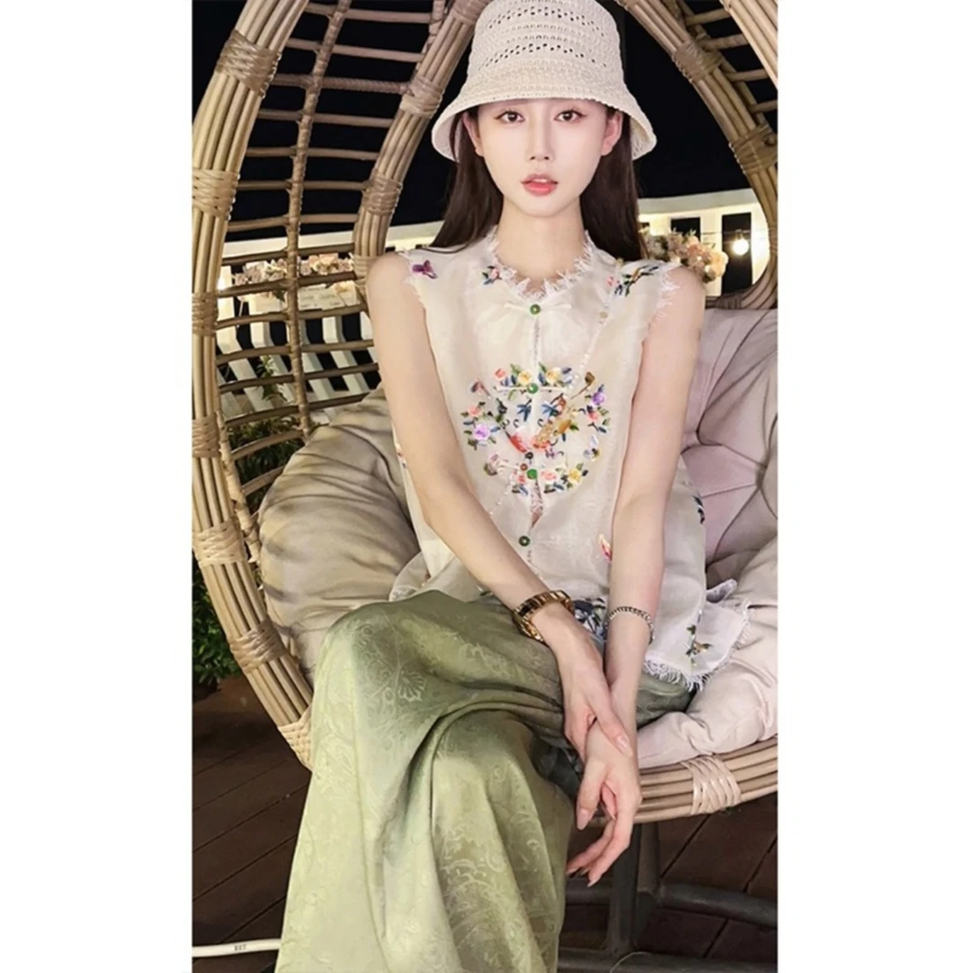 夏装2025年新款禅意高端高级感国风盘扣上衣裤子套装新中式两件套