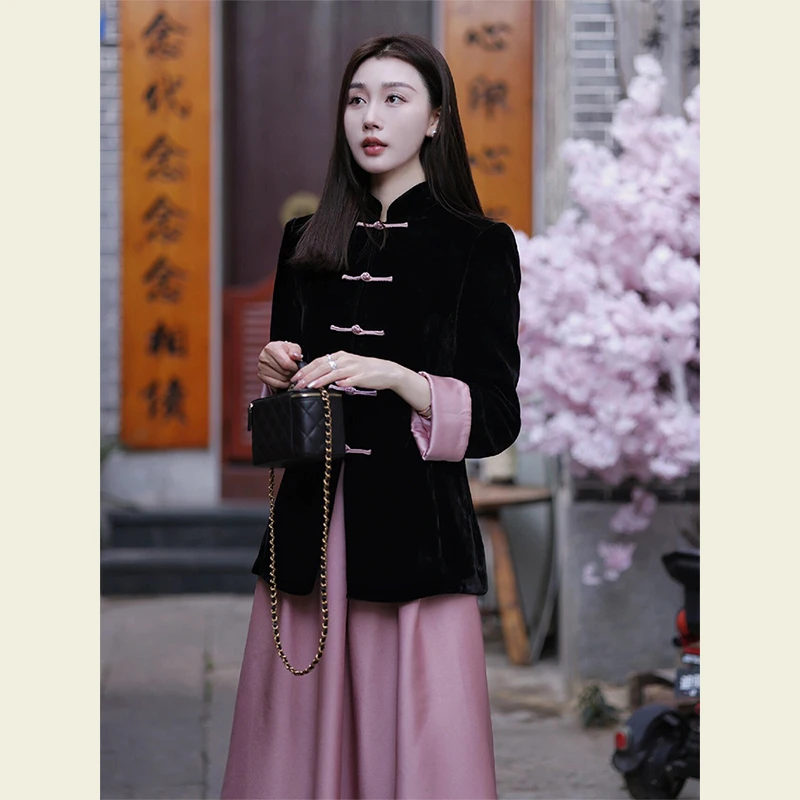 新中式国风盘扣唐装上衣小香风套装裙女2024新款春秋季两件套穿搭