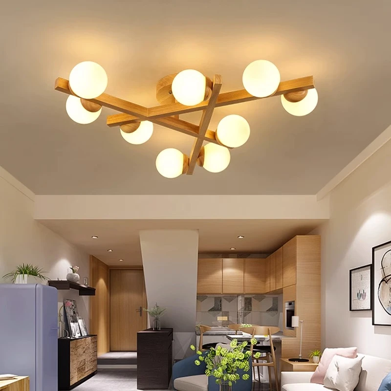 客厅灯实木灯家用原木风灯具现代简约北欧餐厅书房卧室led吸顶灯