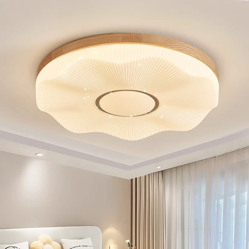 北美白蜡木卧室吸顶灯原木奶油风圆形轻奢温馨法式房间餐厅书房灯