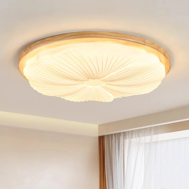 北美白蜡木卧室吸顶灯原木风花瓣儿童房房间灯实木温馨全光谱灯具