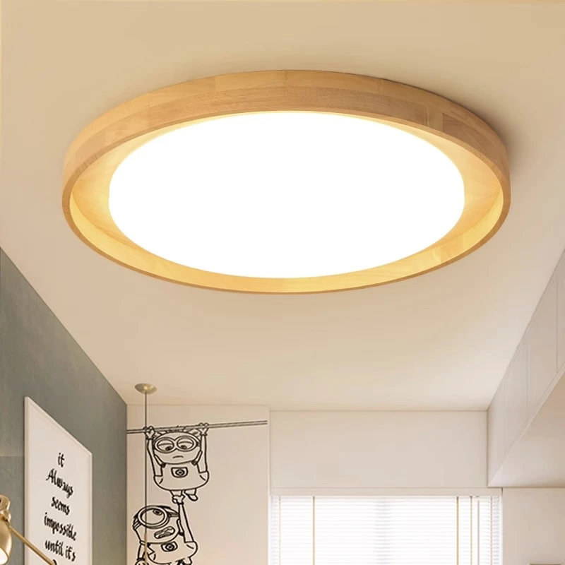 原木风灯具日式北欧实木led吸顶灯现代简约圆形客厅书房主卧室灯