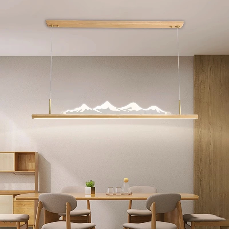 北美白蜡木 原木风餐厅灯侘寂风实木吧台一字长条吊灯茶室禅意灯