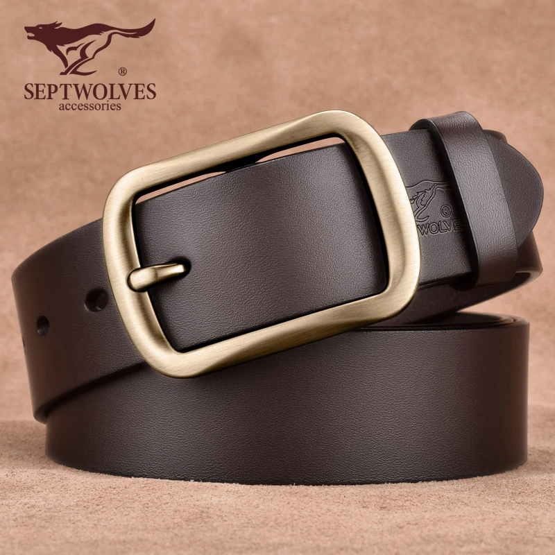 七匹狼男士皮带真皮针扣腰带高档休闲2025新款牛皮复古牛仔裤青年