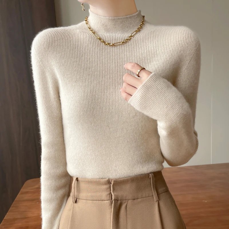 9色抽条半高领长袖显瘦百搭修身秋冬套头高领毛