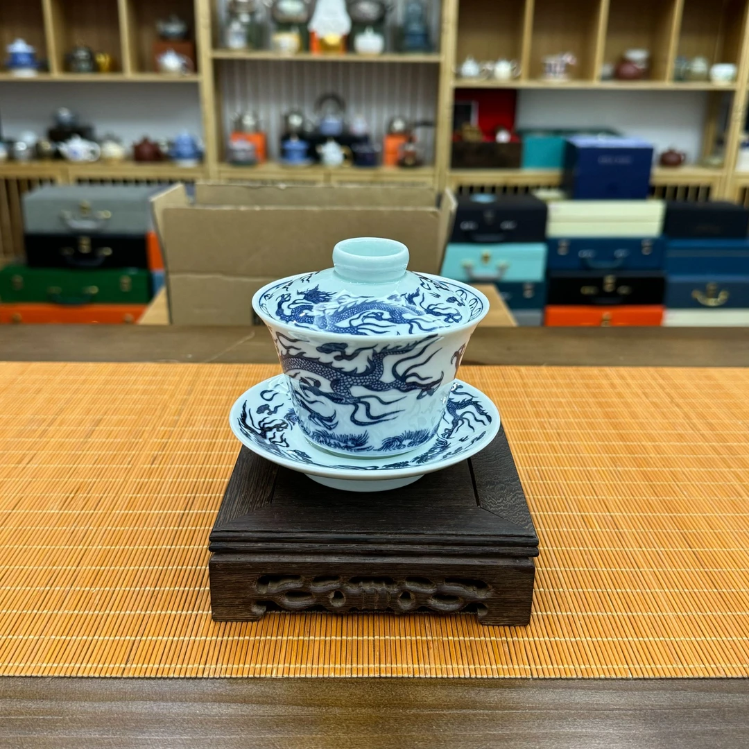 【闪购链接】卓玉堂青花龙纹三才盖碗
