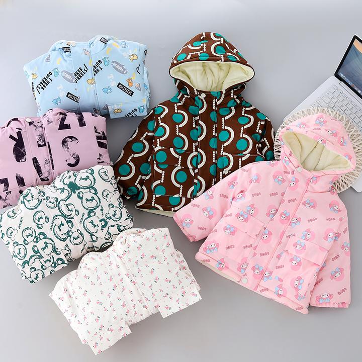 宝宝连帽冲锋衣卡通洋气男女童棉外套2024秋冬加厚新加绒保暖上衣