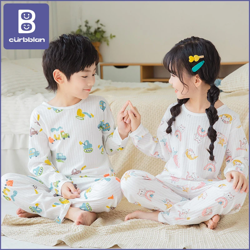 卡伴儿童纯棉薄款长袖春夏季家居服睡衣男童女款女童睡衣睡裤透气
