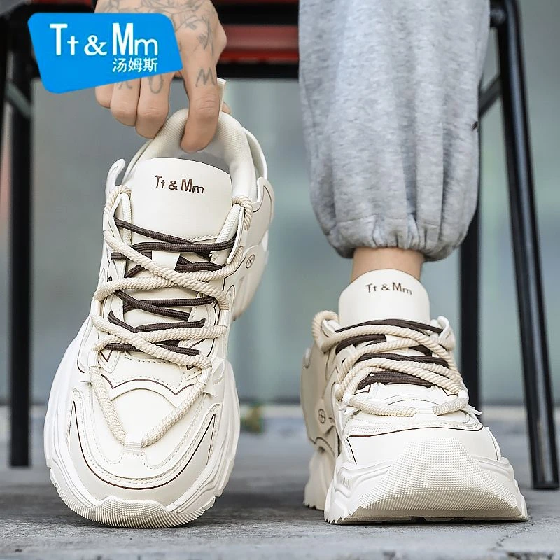 汤姆斯港风男鞋2024冬季新款青少年运动休闲百搭跑步增高老爹潮鞋