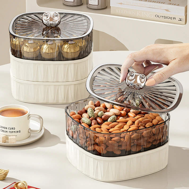 干果盘客厅家用茶几轻奢高档糖果点心多层带盖2023新款零食摆放盘
