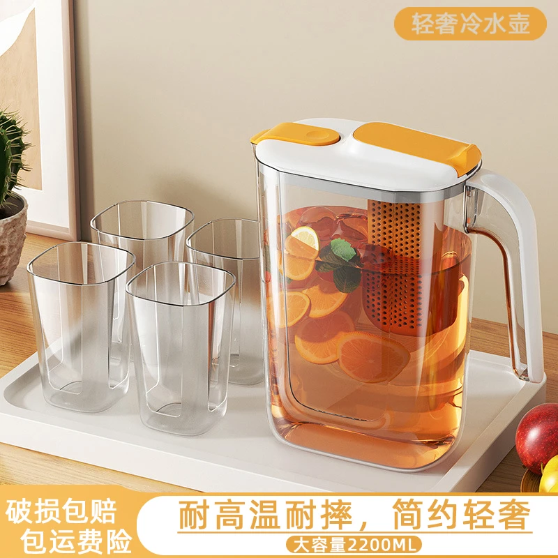 耐高温泡茶凉水杯家用大容量冷水壶塑料带盖带茶隔水壶冰箱饮料壶