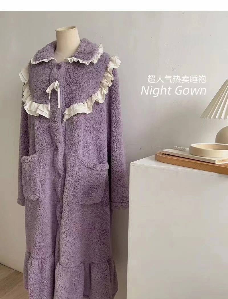 FENHONGSHU女士新款套秋冬轻奢气暖暖绒家居服睡裙