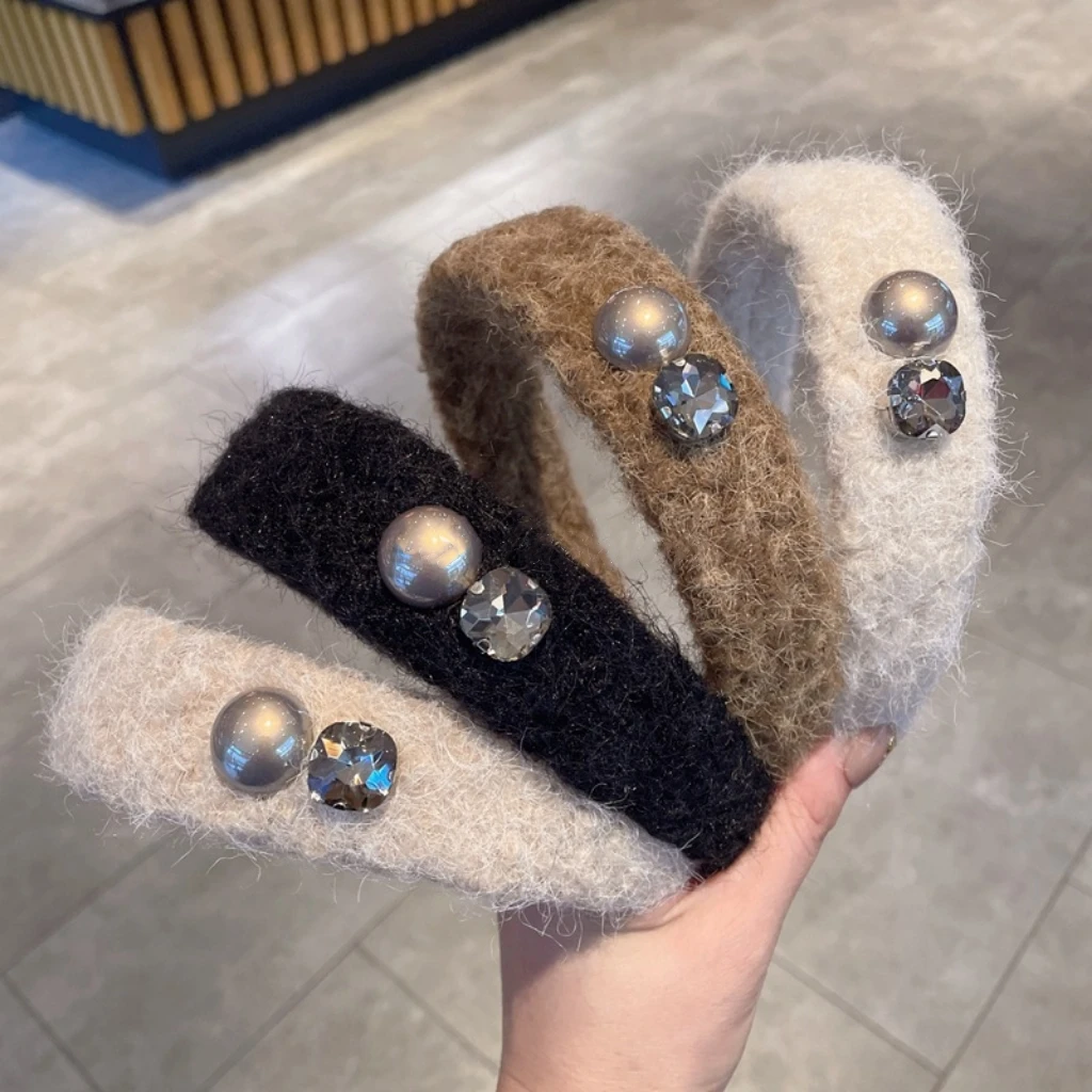 秋冬仿珍珠宽边发箍女生外出毛毛压发头箍高级感发饰