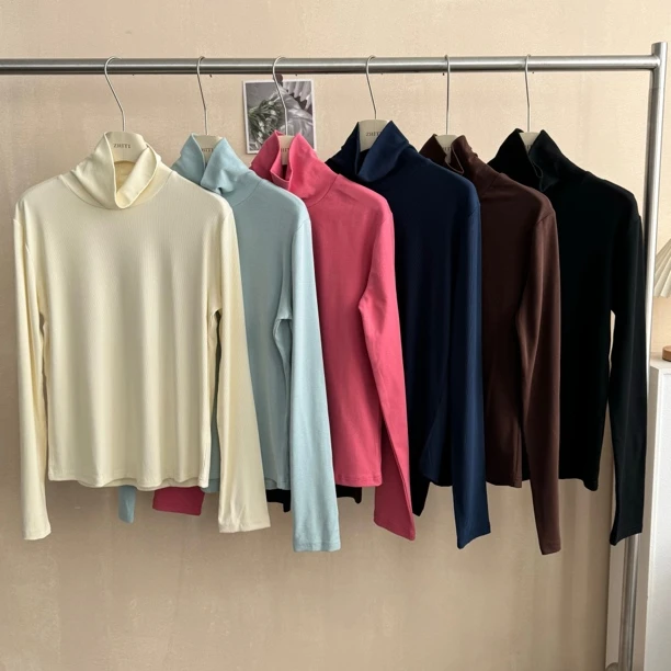 多色简约高领长袖修身打底亲肤显瘦百搭