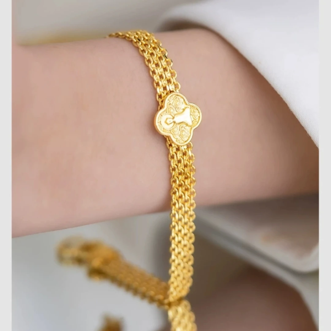 铜合金手链 《无相佛》高级款编织金色宽面手链精致优雅轻奢女款