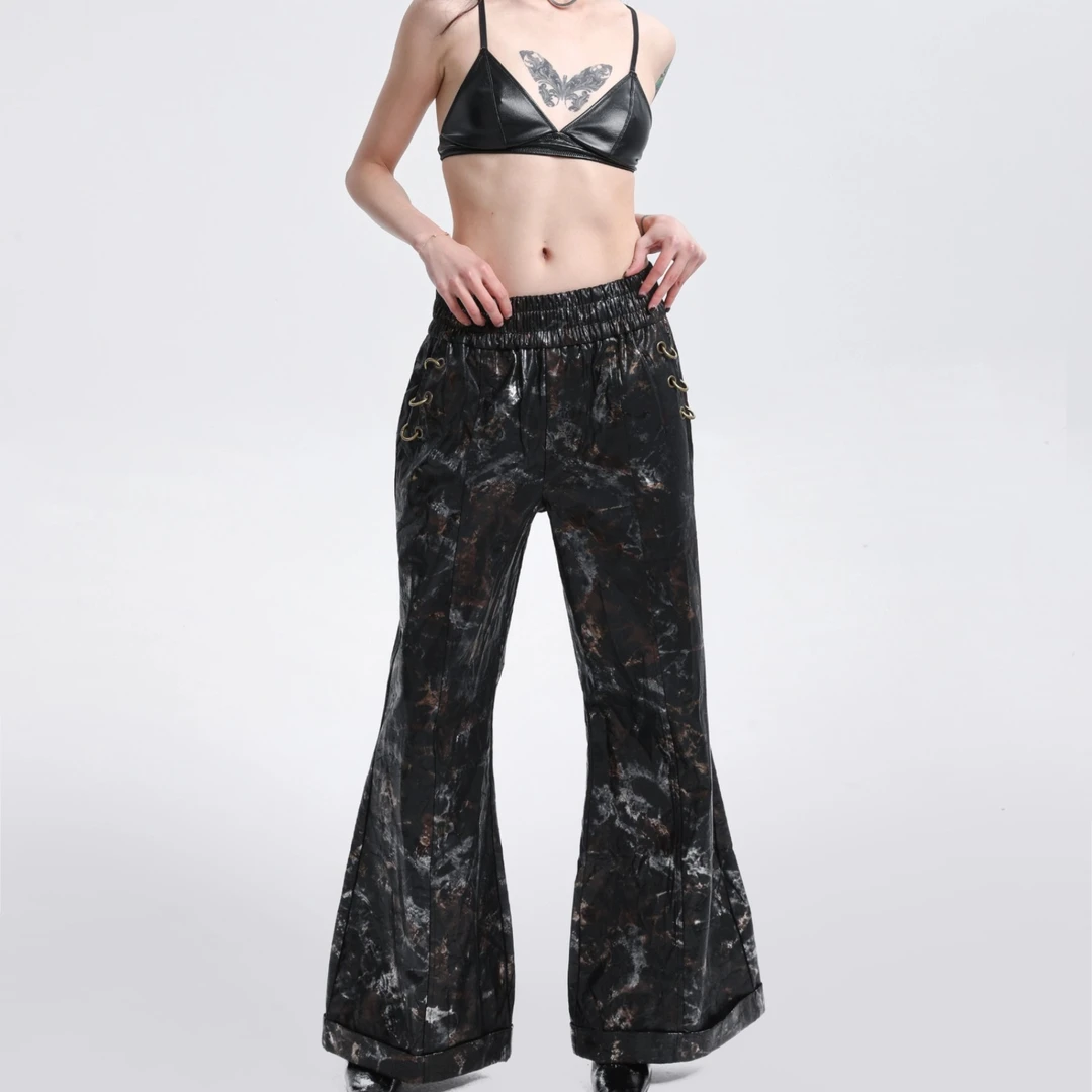 Liquid.zip「旧未来」高腰小众原创辣妹金属涂层光感微喇长裤女时尚