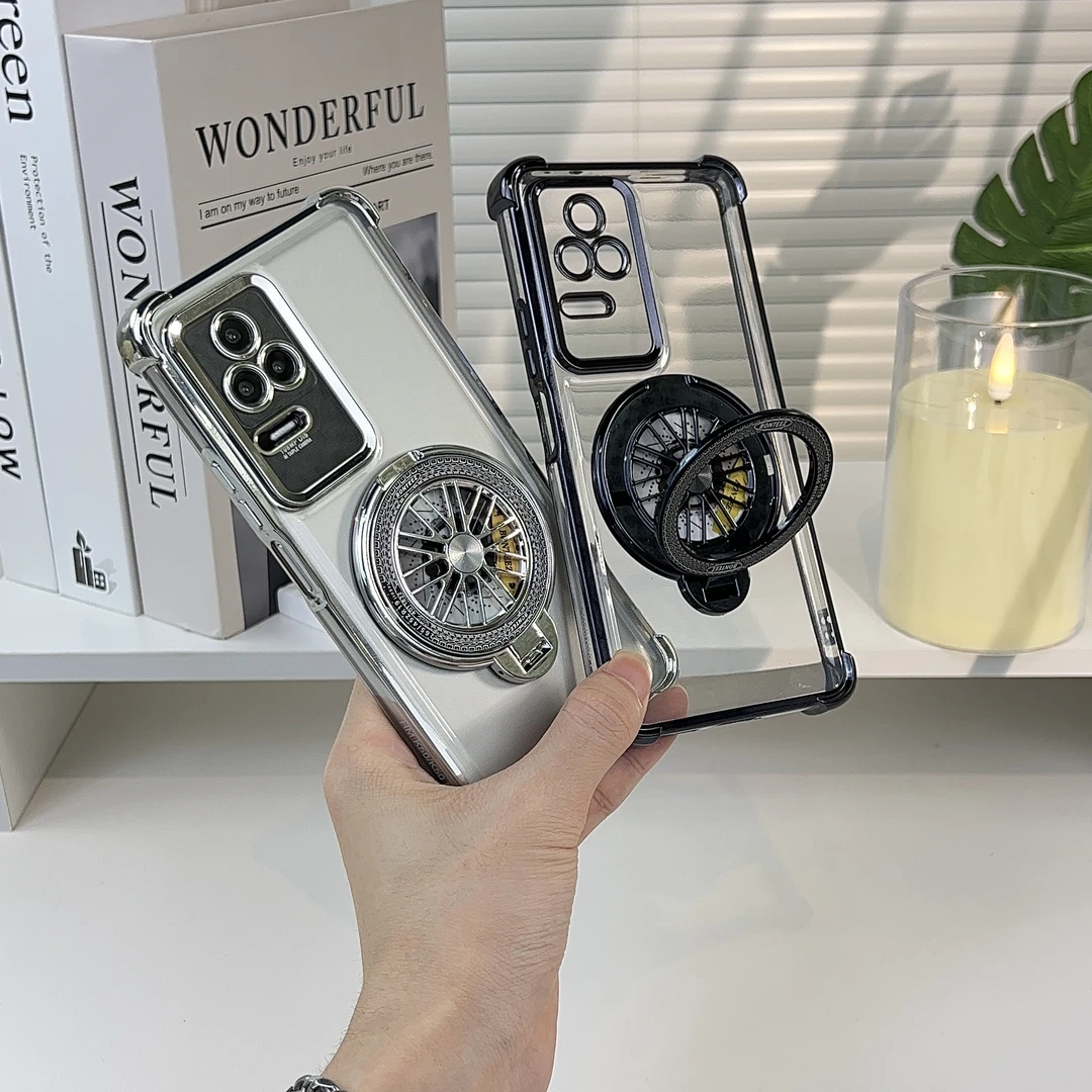 适用红米k50手机壳防摔电镀气囊新款透明陀螺支架k50pro保护套
