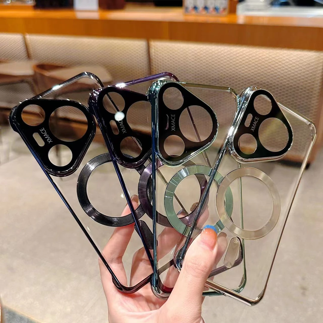 适用华为pura70手机壳透明电镀p70pro轻薄PC硬壳无边框磁吸保护套