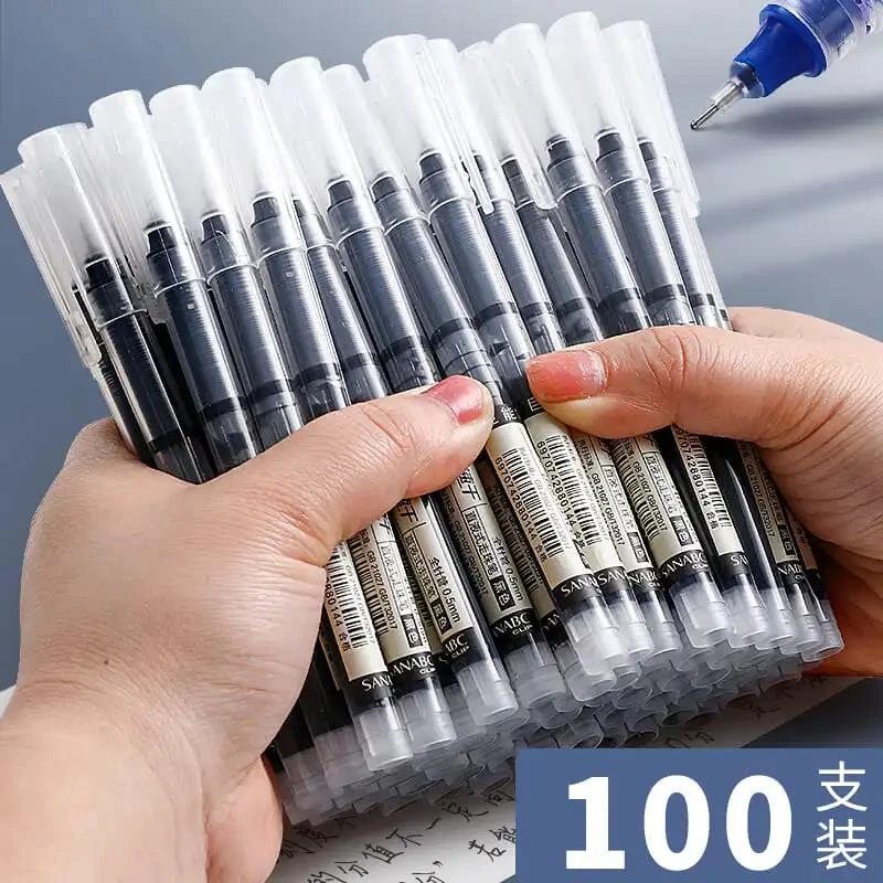 直液式走珠笔0.5mm黑色红色针管头速干中性笔学生办公文具用品水