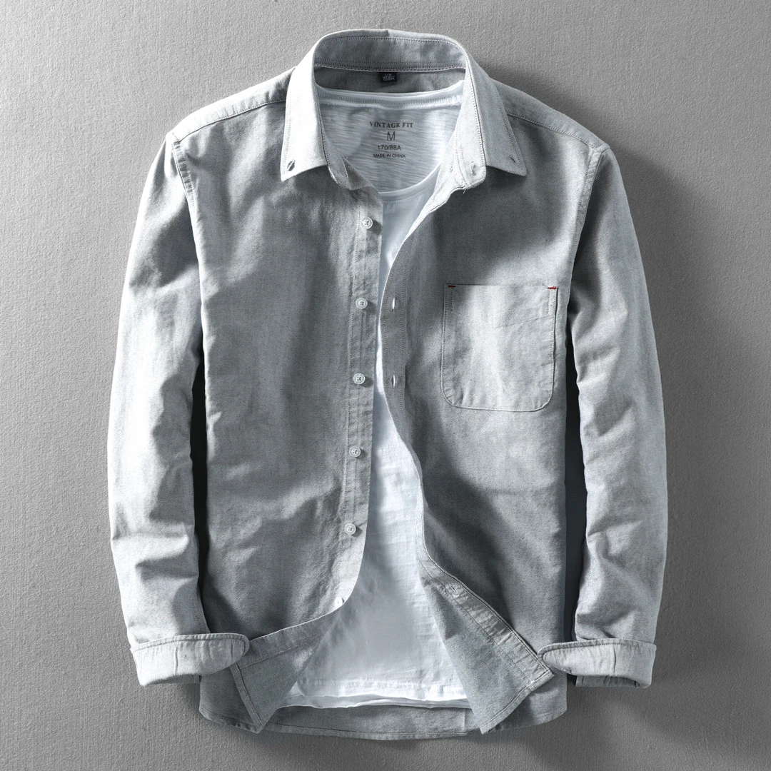 春秋季原创牛津纺衬衫男士长袖纯棉白寸衫余文乐休闲青年男装衬衣