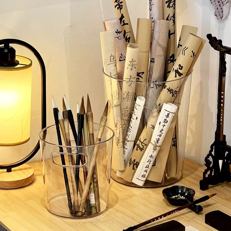书法纸卷轴画卷收纳桶透明亚克力国画书画宣纸毛笔字画作品收纳筐
